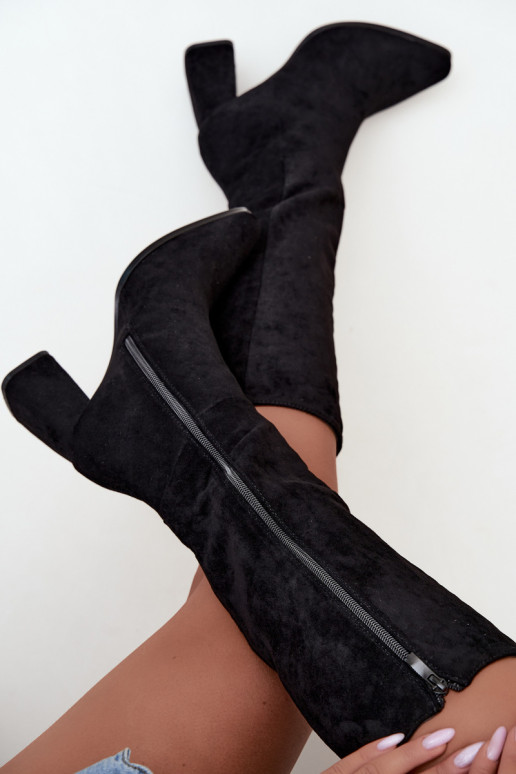 bottes hautes pour femmes à talons carrés noires Carlin