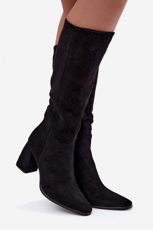 bottes hautes pour femmes à talons carrés noires Carlin