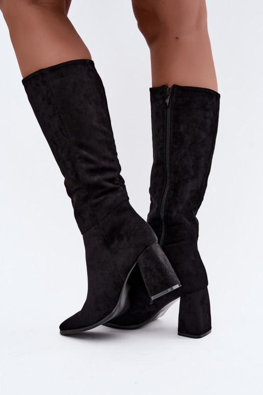 bottes hautes pour femmes à talons carrés noires Carlin