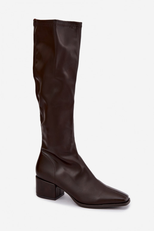 bottes hautes pour femmes avec tige à lacets sur petit talon en cuir synthétique caramel Gisellea