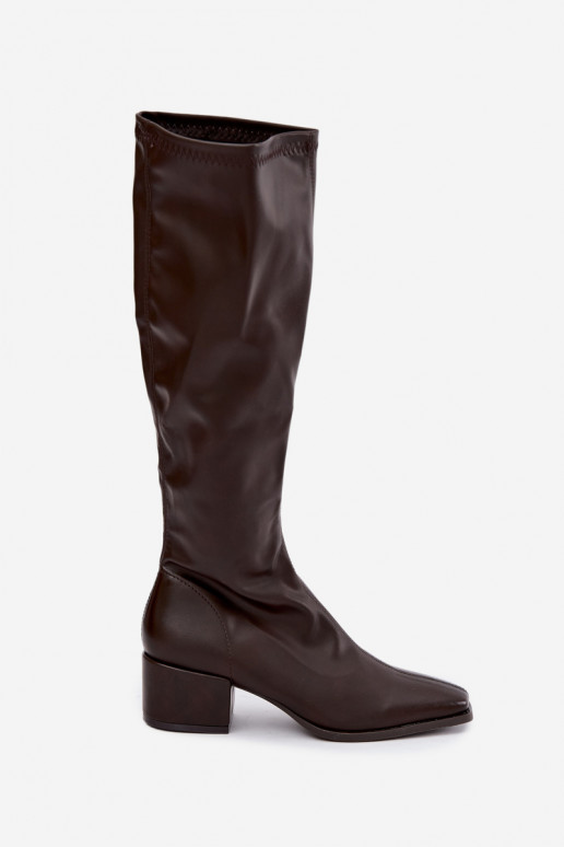 bottes hautes pour femmes avec tige à lacets sur petit talon en cuir synthétique caramel Gisellea