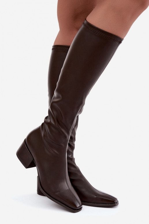 bottes hautes pour femmes avec tige à lacets sur petit talon en cuir synthétique caramel Gisellea
