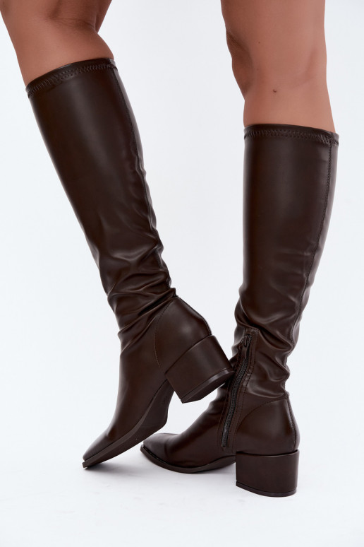 bottes hautes pour femmes avec tige à lacets sur petit talon en cuir synthétique caramel Gisellea