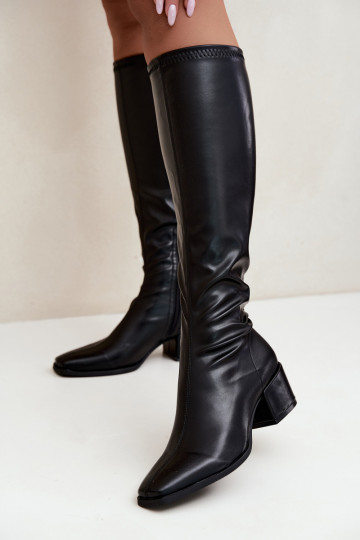 bottes hautes pour femmes avec tige à lacets sur petit talon en daim synthétique caramel Gisellea 2