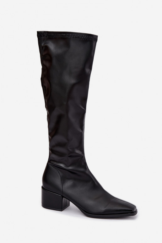 bottes hautes pour femmes avec tige à lacets sur petit talon en daim synthétique caramel Gisellea
