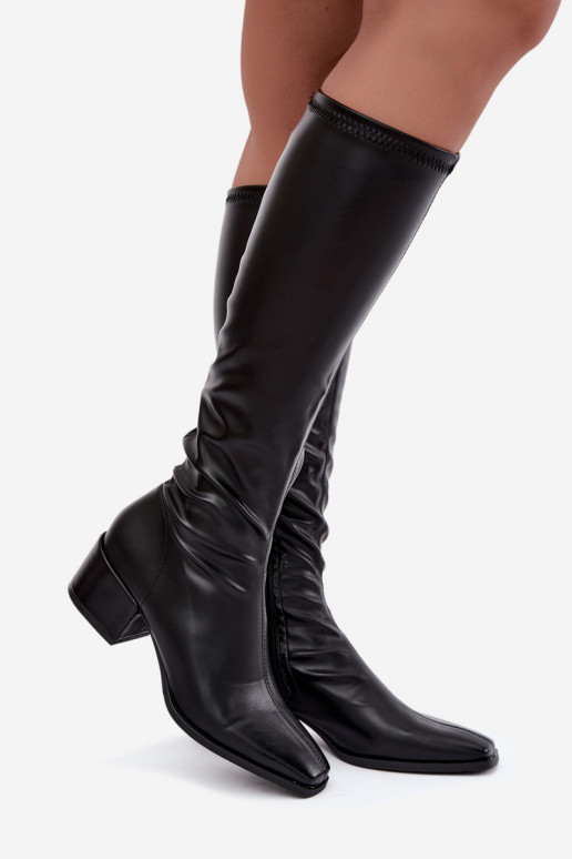 bottes hautes pour femmes avec tige à lacets sur petit talon en daim synthétique caramel Gisellea