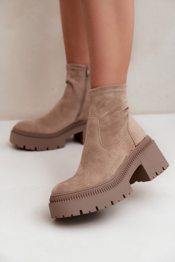 bottines pour femmes à talons épais et plateforme en daim synthétique sable Elvianne 2