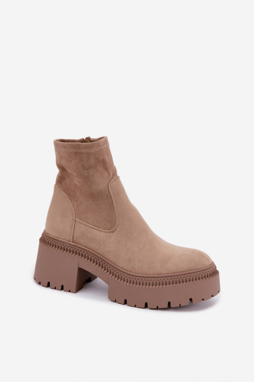 bottines pour femmes à talons épais et plateforme en daim synthétique sable Elvianne