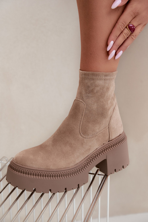 bottines pour femmes à talons épais et plateforme en daim synthétique sable Elvianne