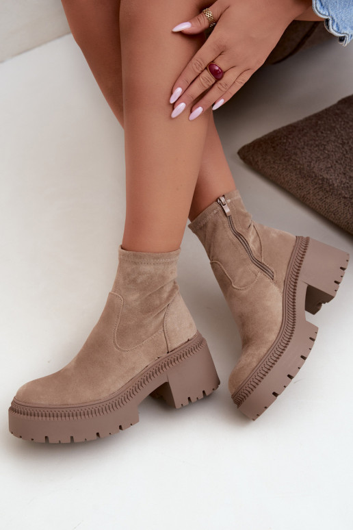 bottines pour femmes à talons épais et plateforme en daim synthétique sable Elvianne