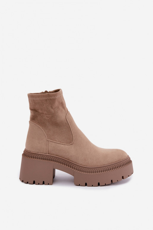 bottines pour femmes à talons épais et plateforme en daim synthétique sable Elvianne