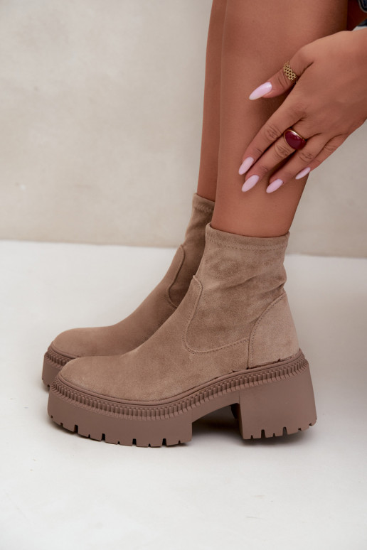 bottines pour femmes à talons épais et plateforme en daim synthétique sable Elvianne
