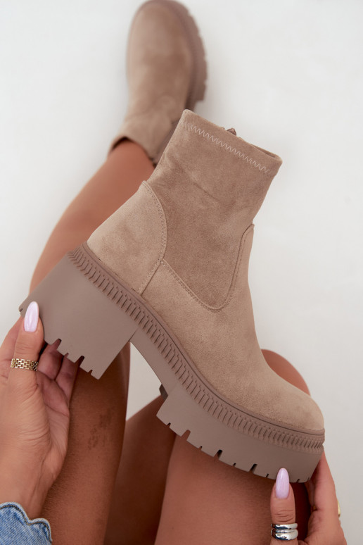 bottines pour femmes à talons épais et plateforme en daim synthétique sable Elvianne