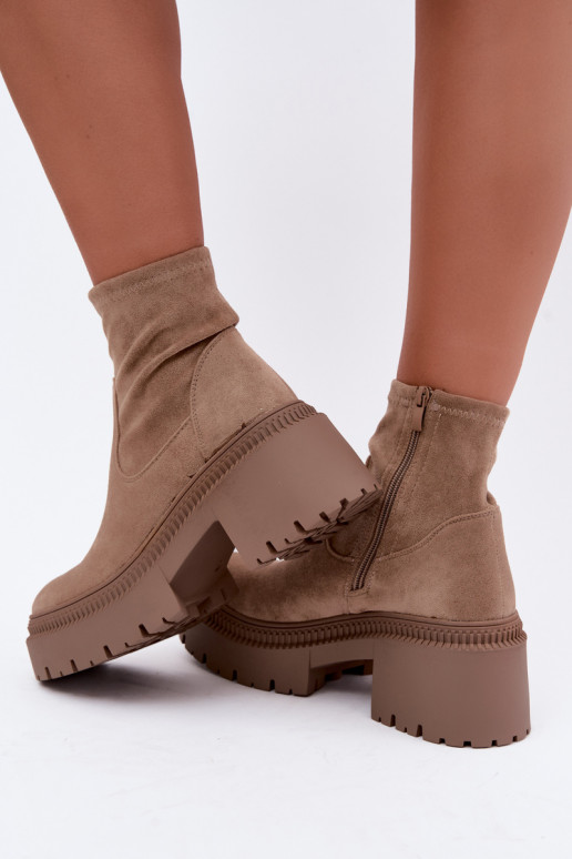 bottines pour femmes à talons épais et plateforme en daim synthétique sable Elvianne