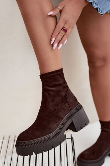 bottines pour femmes à talons épais et plateforme en daim synthétique caramel Elvianne