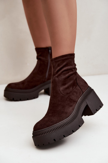 bottines pour femmes à talons épais et plateforme en daim synthétique caramel Elvianne 2