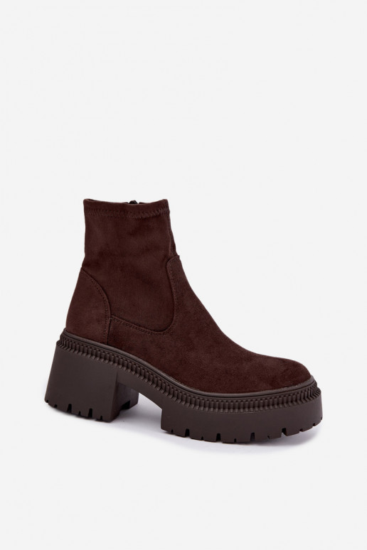 bottines pour femmes à talons épais et plateforme en daim synthétique caramel Elvianne