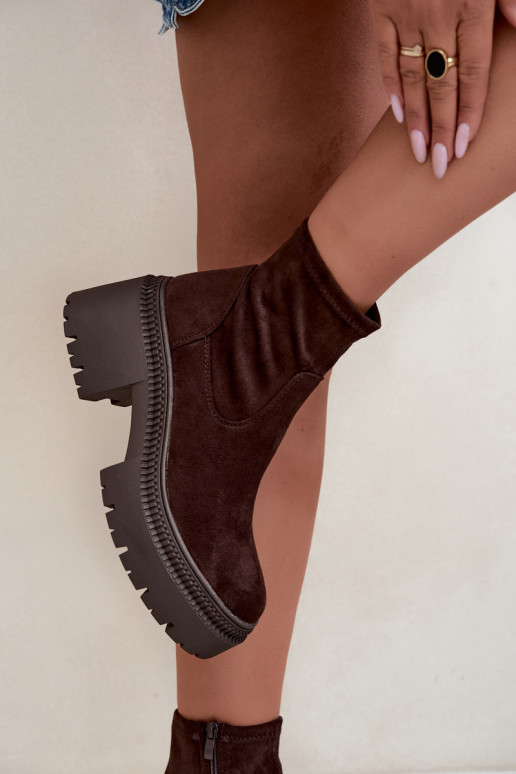 bottines pour femmes à talons épais et plateforme en daim synthétique caramel Elvianne