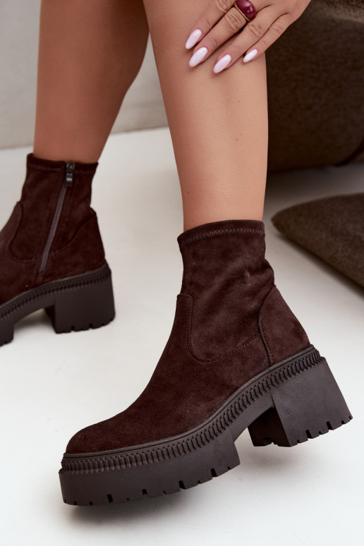 bottines pour femmes à talons épais et plateforme en daim synthétique caramel Elvianne