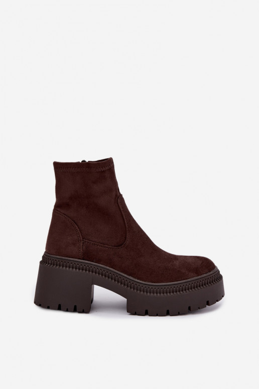 bottines pour femmes à talons épais et plateforme en daim synthétique caramel Elvianne