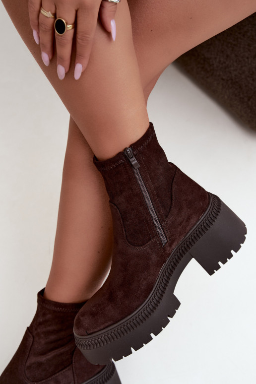 bottines pour femmes à talons épais et plateforme en daim synthétique caramel Elvianne