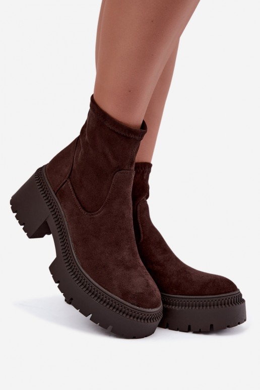 bottines pour femmes à talons épais et plateforme en daim synthétique caramel Elvianne