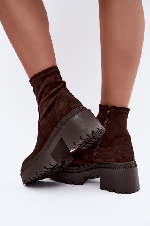 bottines pour femmes à talons épais et plateforme en daim synthétique caramel Elvianne