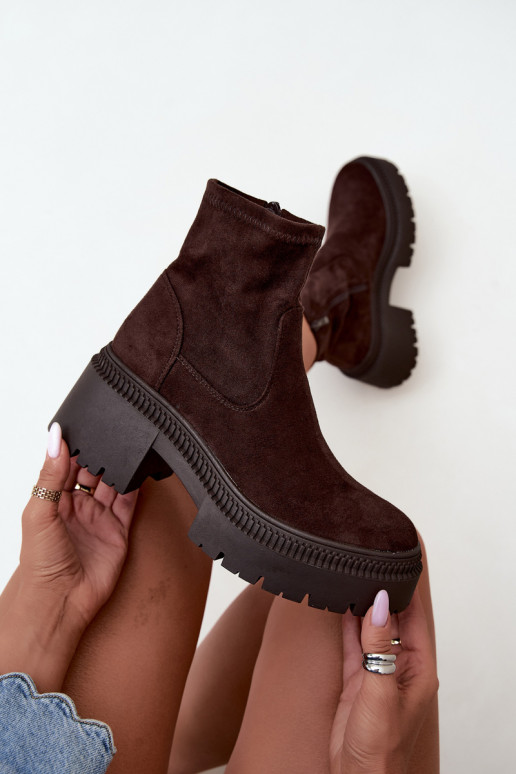 bottines pour femmes à talons épais et plateforme en daim synthétique caramel Elvianne
