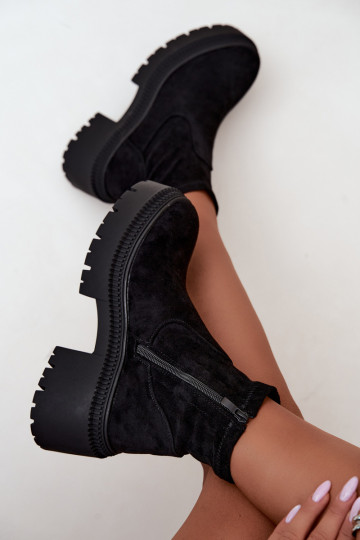 bottines pour femmes à talons épais et plateforme en daim synthétique noir Elvianne