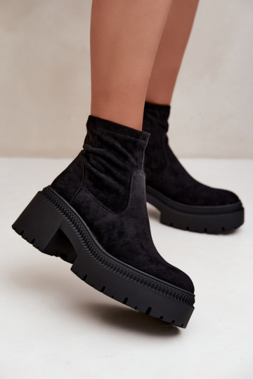 bottines pour femmes à talons épais et plateforme en daim synthétique noir Elvianne 2