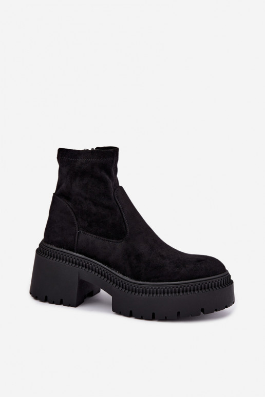 bottines pour femmes à talons épais et plateforme en daim synthétique noir Elvianne