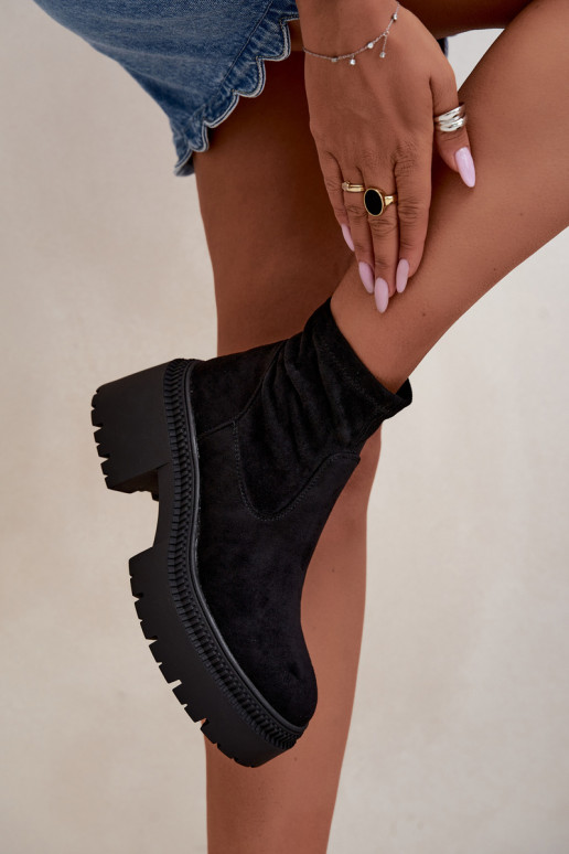 bottines pour femmes à talons épais et plateforme en daim synthétique noir Elvianne