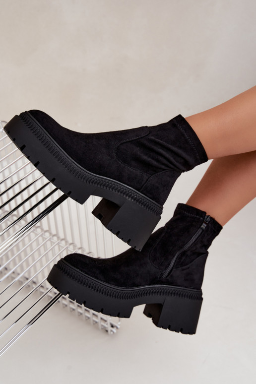 bottines pour femmes à talons épais et plateforme en daim synthétique noir Elvianne