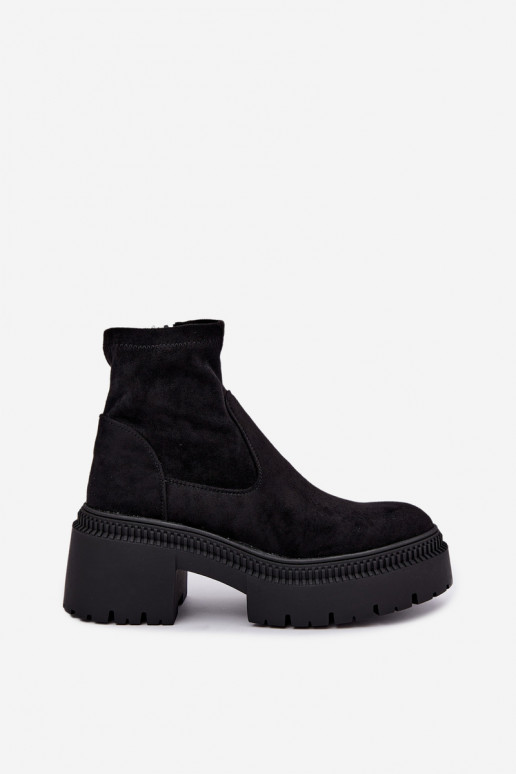 bottines pour femmes à talons épais et plateforme en daim synthétique noir Elvianne