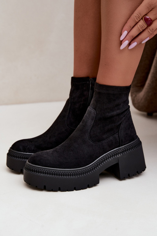 bottines pour femmes à talons épais et plateforme en daim synthétique noir Elvianne