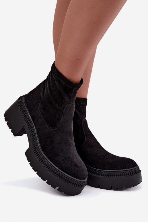 bottines pour femmes à talons épais et plateforme en daim synthétique noir Elvianne