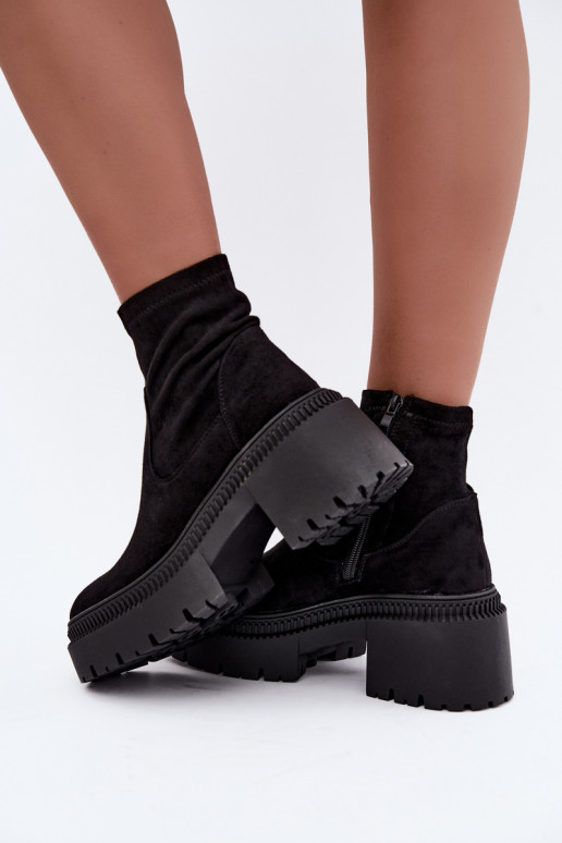 bottines pour femmes à talons épais et plateforme en daim synthétique noir Elvianne