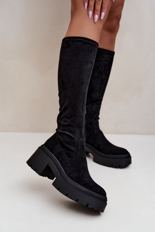 bottes hautes pour femmes avec plateforme et talon haut noir Florinne