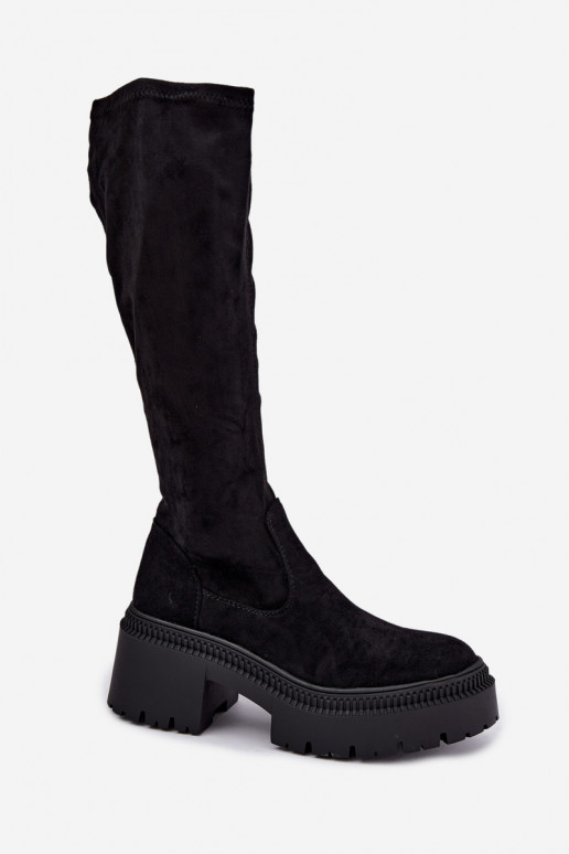 bottes hautes pour femmes avec plateforme et talon haut noir Florinne