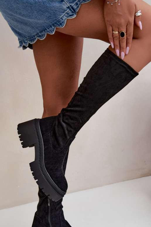 bottes hautes pour femmes avec plateforme et talon haut noir Florinne
