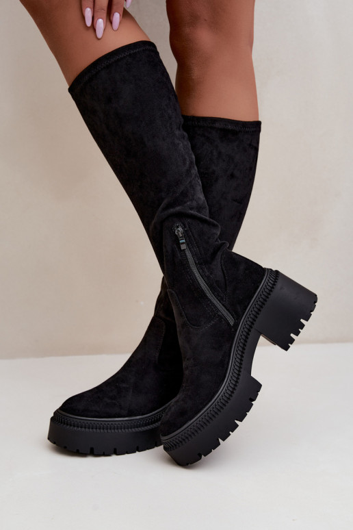 bottes hautes pour femmes avec plateforme et talon haut noir Florinne