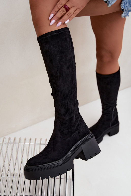 bottes hautes pour femmes avec plateforme et talon haut noir Florinne