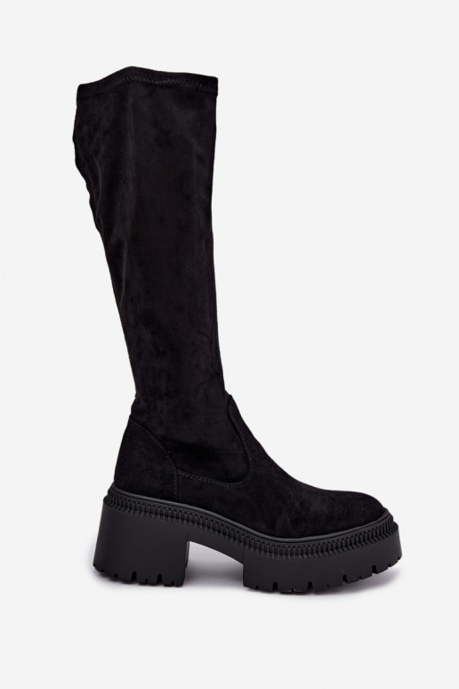 bottes hautes pour femmes avec plateforme et talon haut noir Florinne