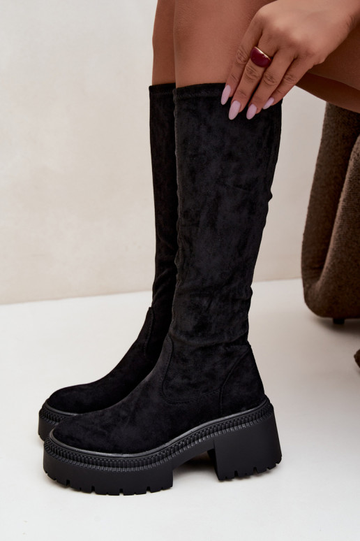 bottes hautes pour femmes avec plateforme et talon haut noir Florinne