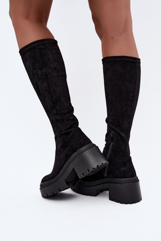 bottes hautes pour femmes avec plateforme et talon haut noir Florinne
