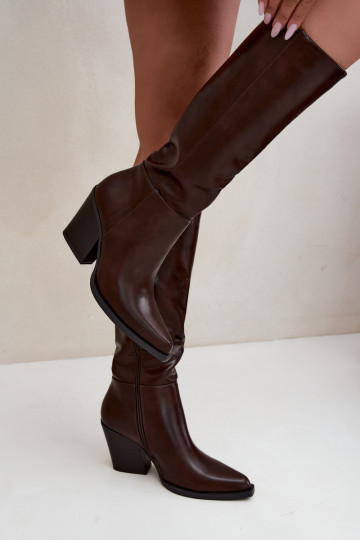 bottes hautes pour femmes à talons isolées couleur caramel Katelle