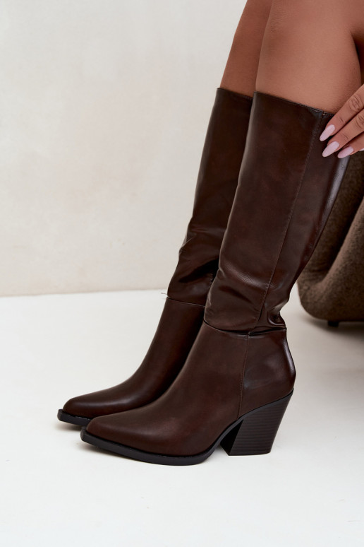 bottes hautes pour femmes à talons isolées couleur caramel Katelle
