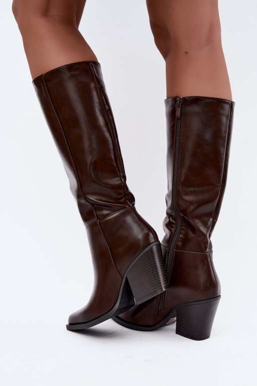 bottes hautes pour femmes à talons isolées couleur caramel Katelle