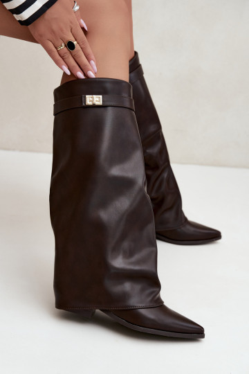 bottes hautes pour femmes avec tige à lacets sur petit talon en cuir synthétique caramel Gisellea