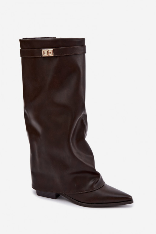 bottes hautes pour femmes avec tige à lacets sur petit talon en cuir synthétique caramel Gisellea
